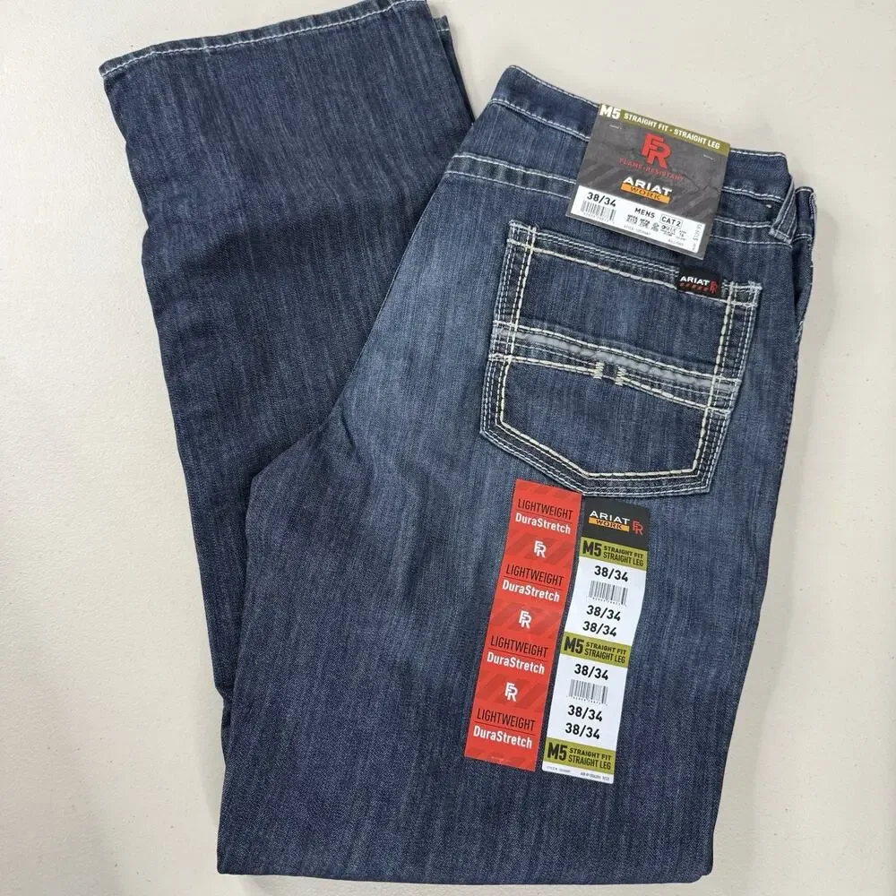 Ariat Work M5 Fr Jeans Mens 38x34 Straight Leg Fit Blue Denim